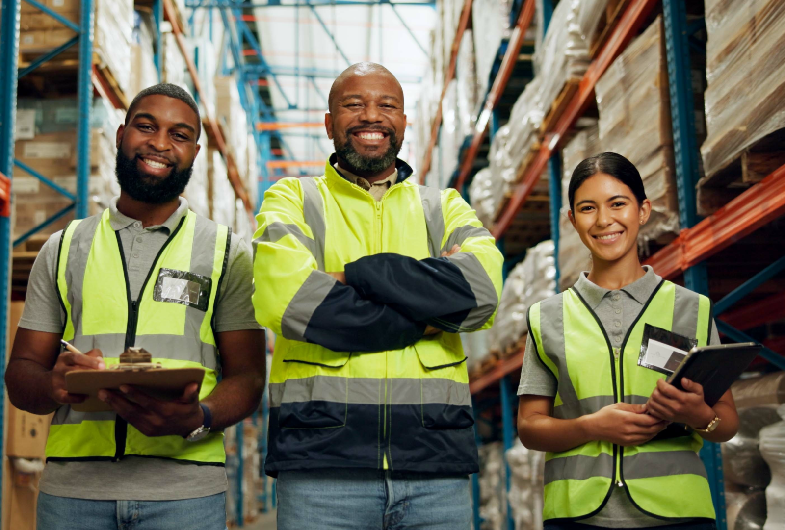 Warehouse team reviewing inventory